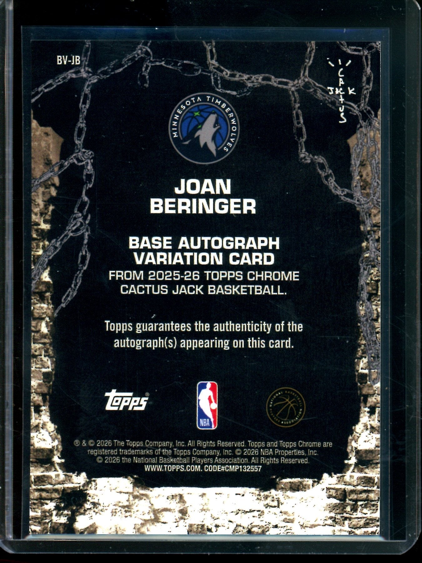2026 Topps Cactus Jack Joan Beringer Orange Refractor Rookie Autograph /25 Timberwolves