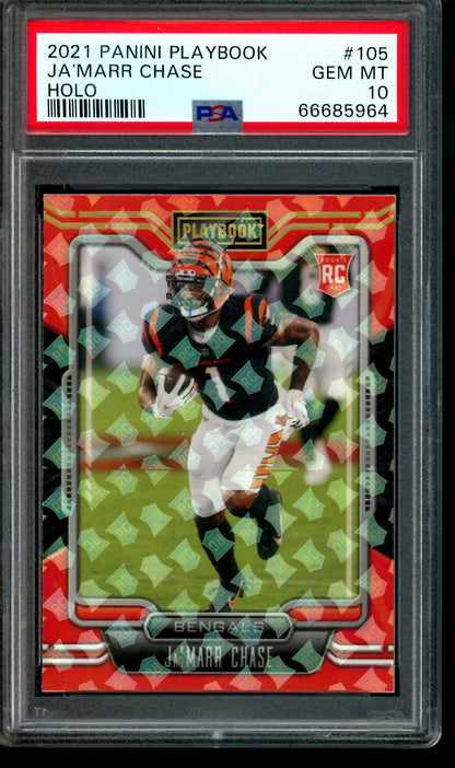 2021 Panini Playbook Ja'Marr Chase Panini Logo Holo Rookie PSA 10 Bengals