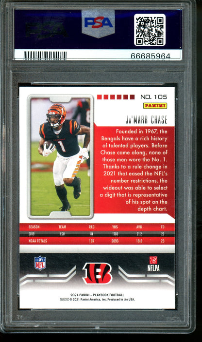2021 Panini Playbook Ja'Marr Chase Panini Logo Holo Rookie PSA 10 Bengals