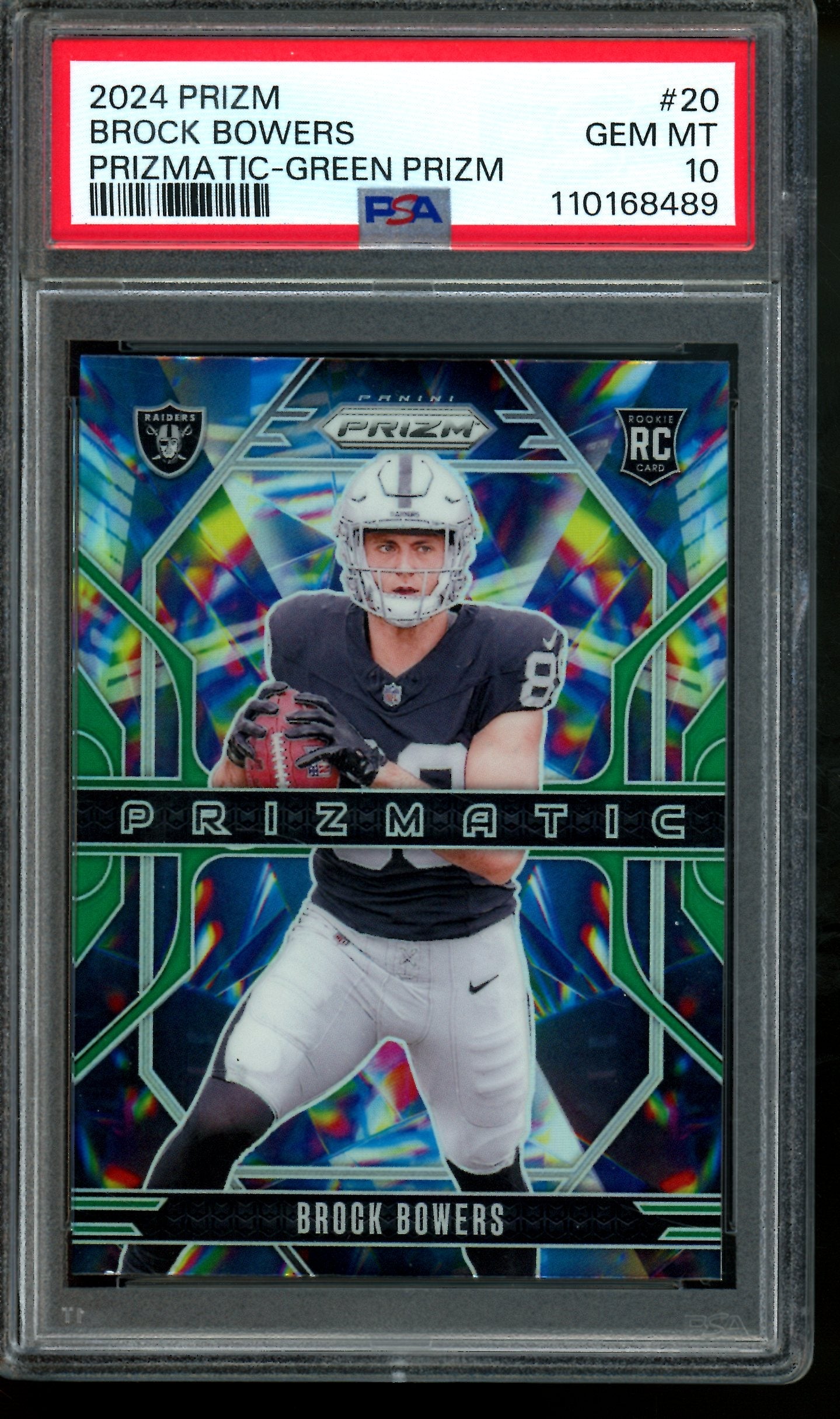 2024 Panini Prizm Brock Bowers Prizmatic Green Rookie PSA 10 Raiders