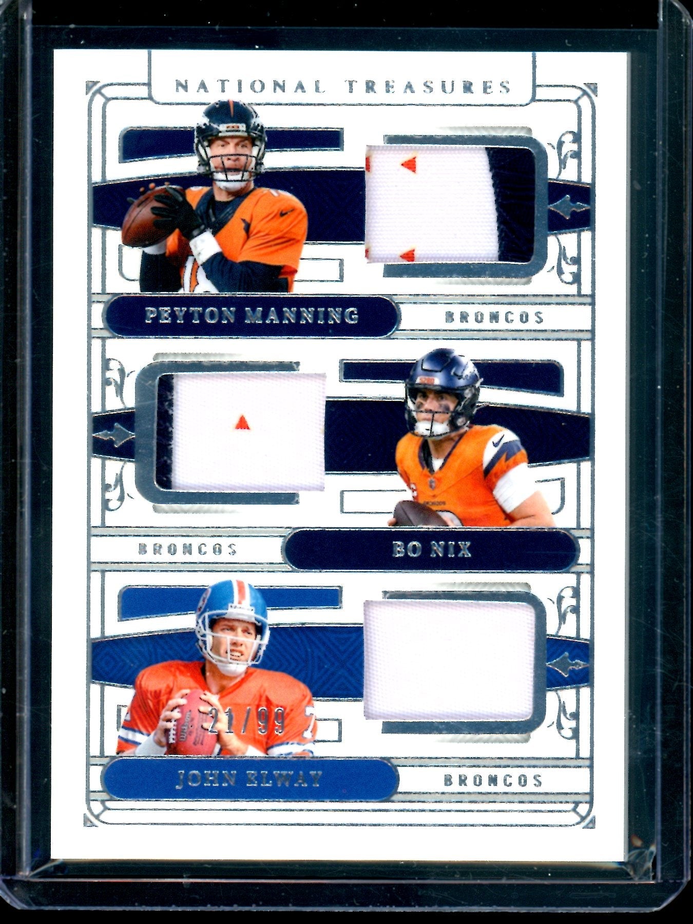 2025 Panini National Treasures Manning / Nix / Elway NFL Gear Trio Materials /99 Broncos