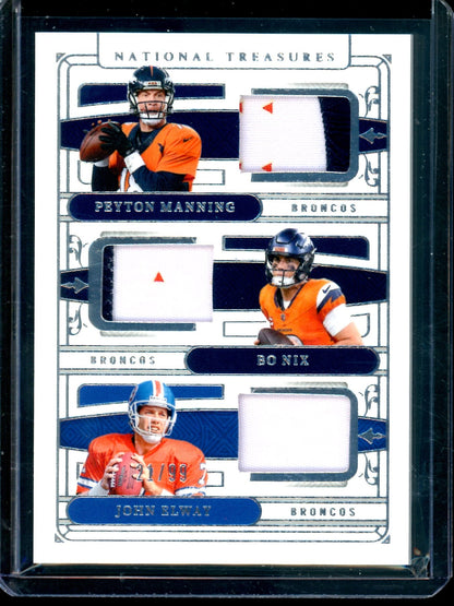 2025 Panini National Treasures Manning / Nix / Elway NFL Gear Trio Materials /99 Broncos
