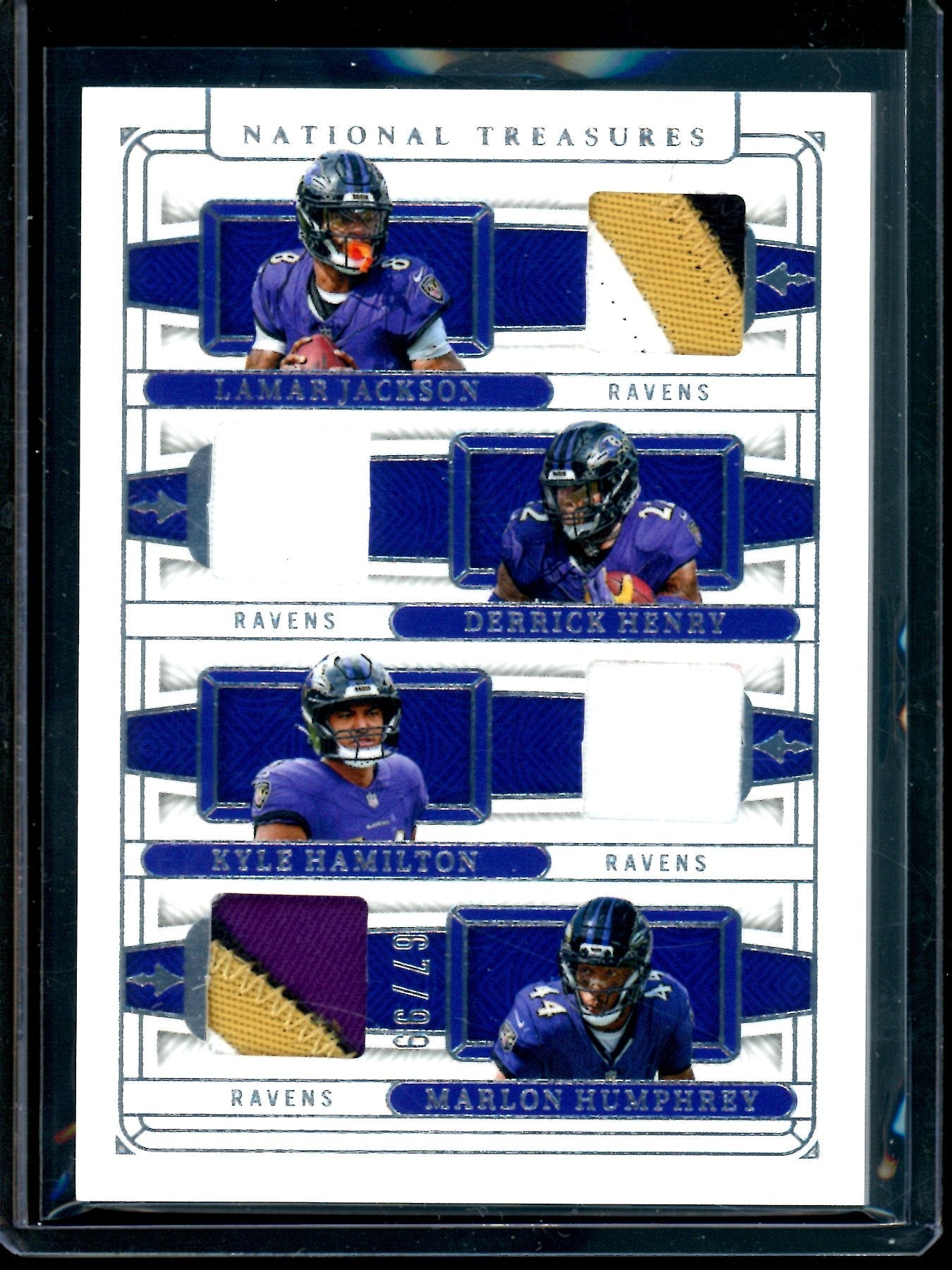 2025 Panini National Treasures Jackson / Henry / Hamilton / Humphrey NFL Gear Quad Materials /99 Ravens