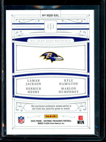 2025 Panini National Treasures Jackson / Henry / Hamilton / Humphrey NFL Gear Quad Materials /99 Ravens