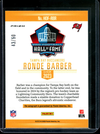2025 Panini Prizm Ronde Barber Hall Of Fame Autograph /50 Buccaneers