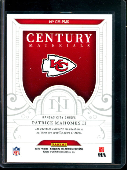 2025 Panini National Treasures Patrick Mahomes Century Materials /99 Chiefs