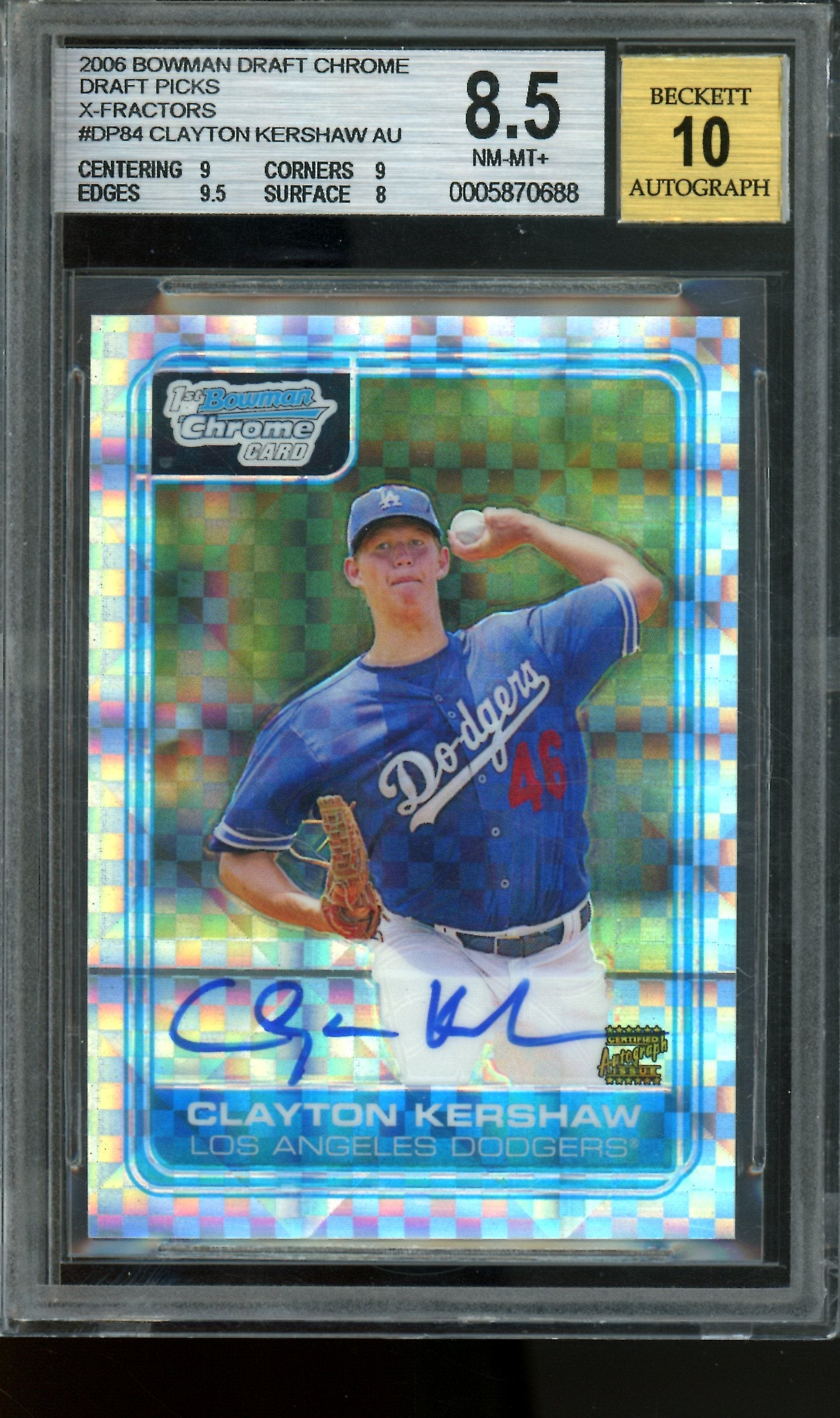 2006 Bowman Chrome Clayton Kershaw 1st X-Fractor Autograph /225 BGS 8.5/10 Dodgers