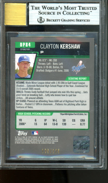 2006 Bowman Chrome Clayton Kershaw 1st X-Fractor Autograph /225 BGS 8.5/10 Dodgers