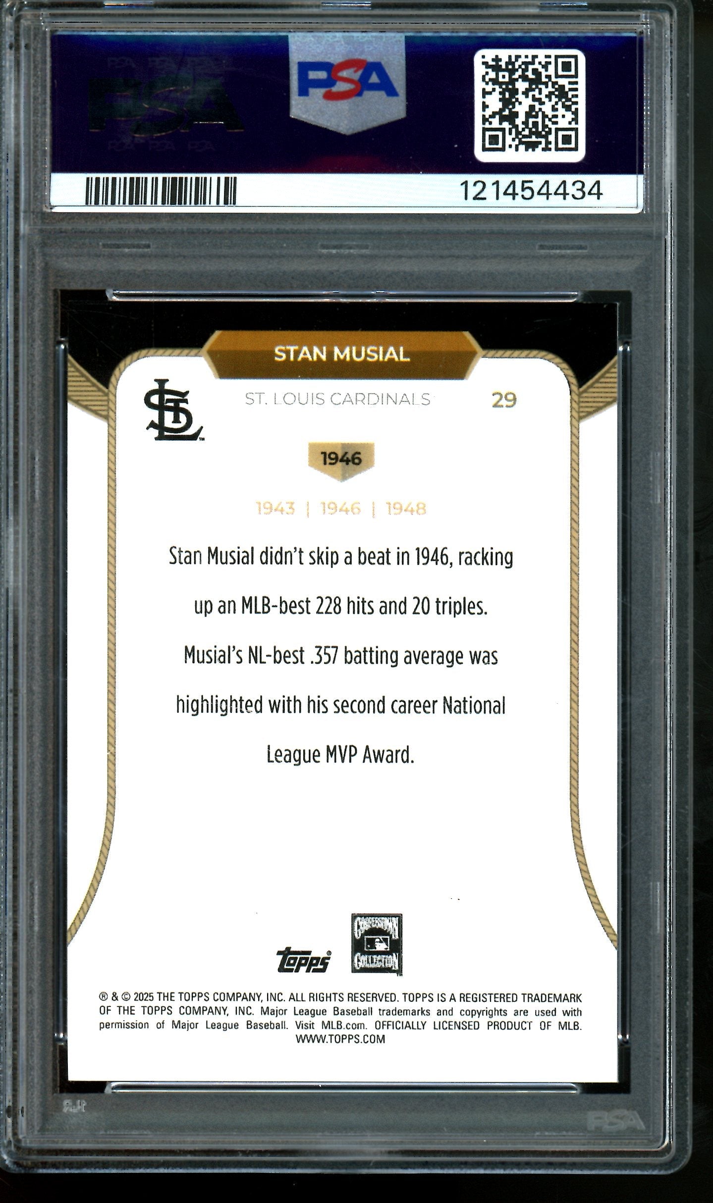 2025 Topps 3x MVP Stan Musial Black Foil /10 PSA 8 Cardinals