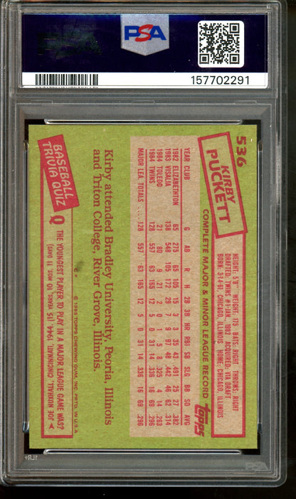1985 Topps Kirby Puckett Rookie Card #536 PSA 8 Twins