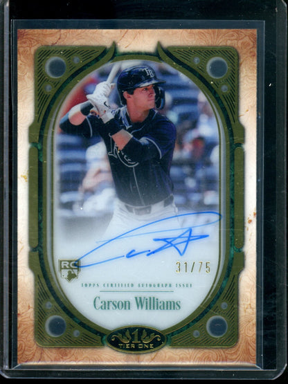 2026 Topps Tier One Carson Williams Clearly Perfect Autograph Rookie Card /75 Rays