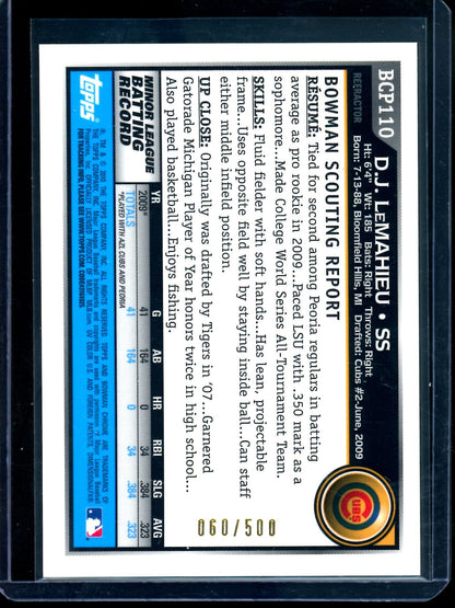 2010 Bowman Chrome DJ LeMahieu Refractor Autograph /500 Cubs / Yankees