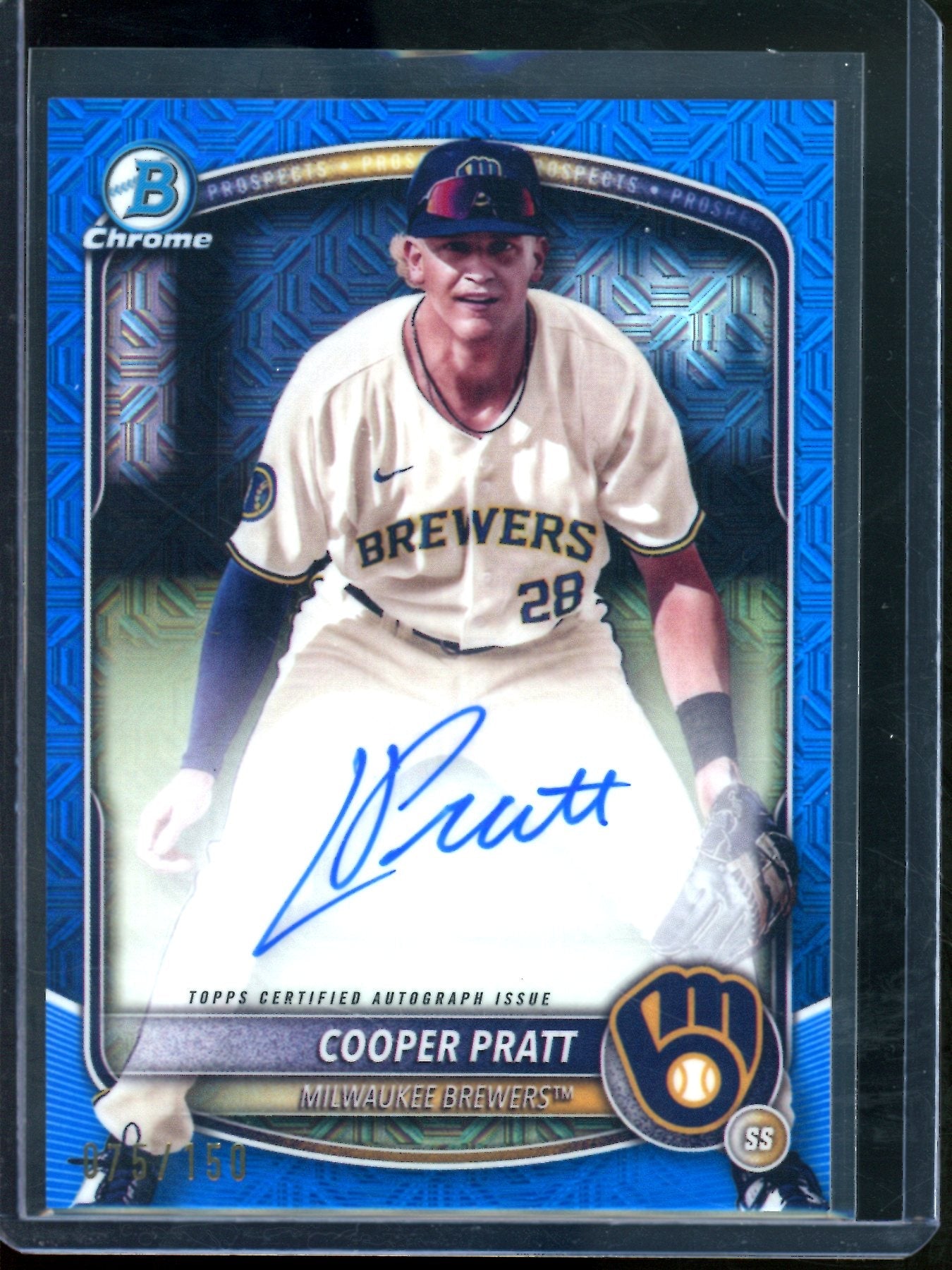 2025 Bowman Chrome Cooper Pratt Blue Mojo Autograph /150 Brewers