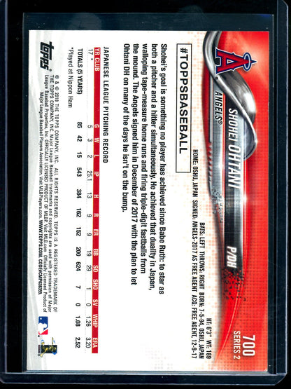 2018 Topps Flagship Shohei Ohtani Pitching Rookie #700 Angels / Dodgers