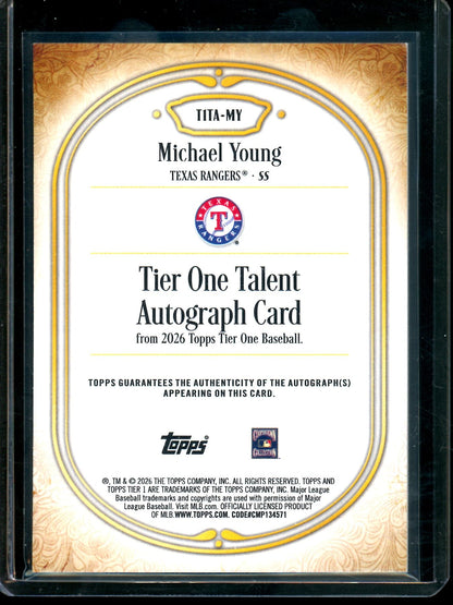 2026 Topps Tier One Michael Young Red Talent Autograph Rangers