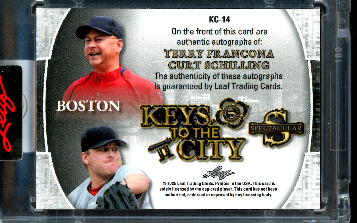 2025 Leaf Spectacular Terry Francona / Curt Schilling Dual Autograph Keys to the City /15 Red Sox