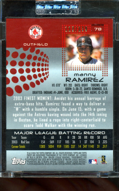 2004 Topps Finest Manny Ramirez Red/Gold X-Fractor /139 Uncirculated Red Sox
