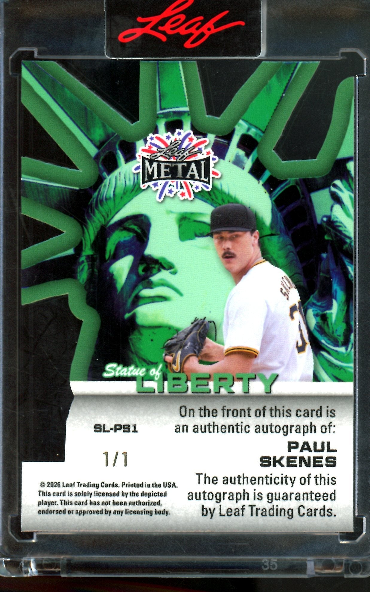 2026 Leaf Metal Paul Skenes Statue Of Liberty Autograph 1/1 Pirates