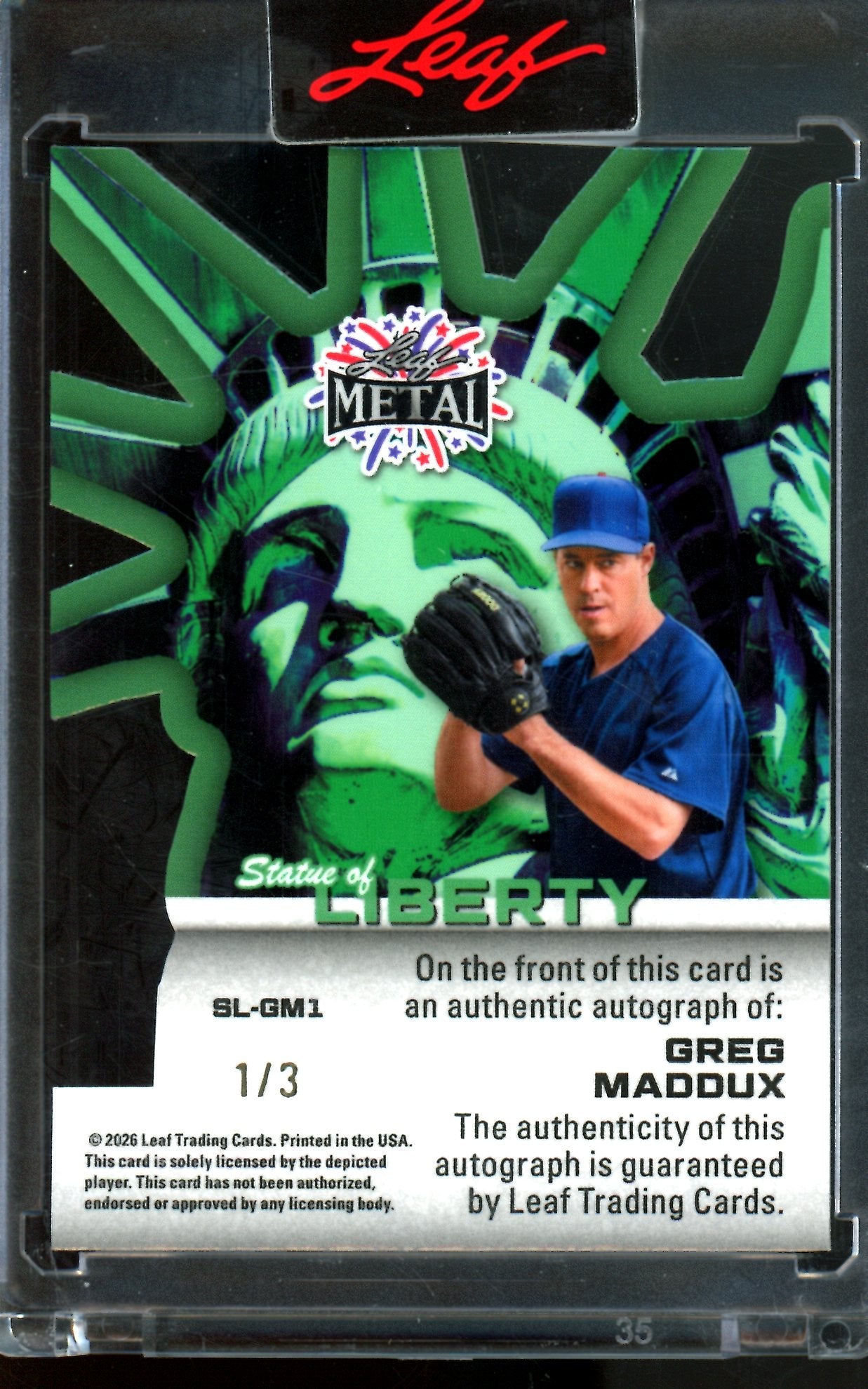 2026 Leaf Metal Greg Maddux Statue Of Liberty Autograph /3 Braves