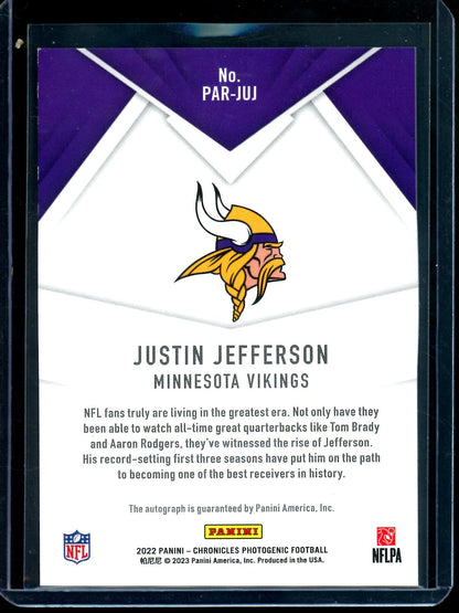 2022 Panini Chronicles Justin Jefferson Paramount Autograph #PAR-JUJ Vikings