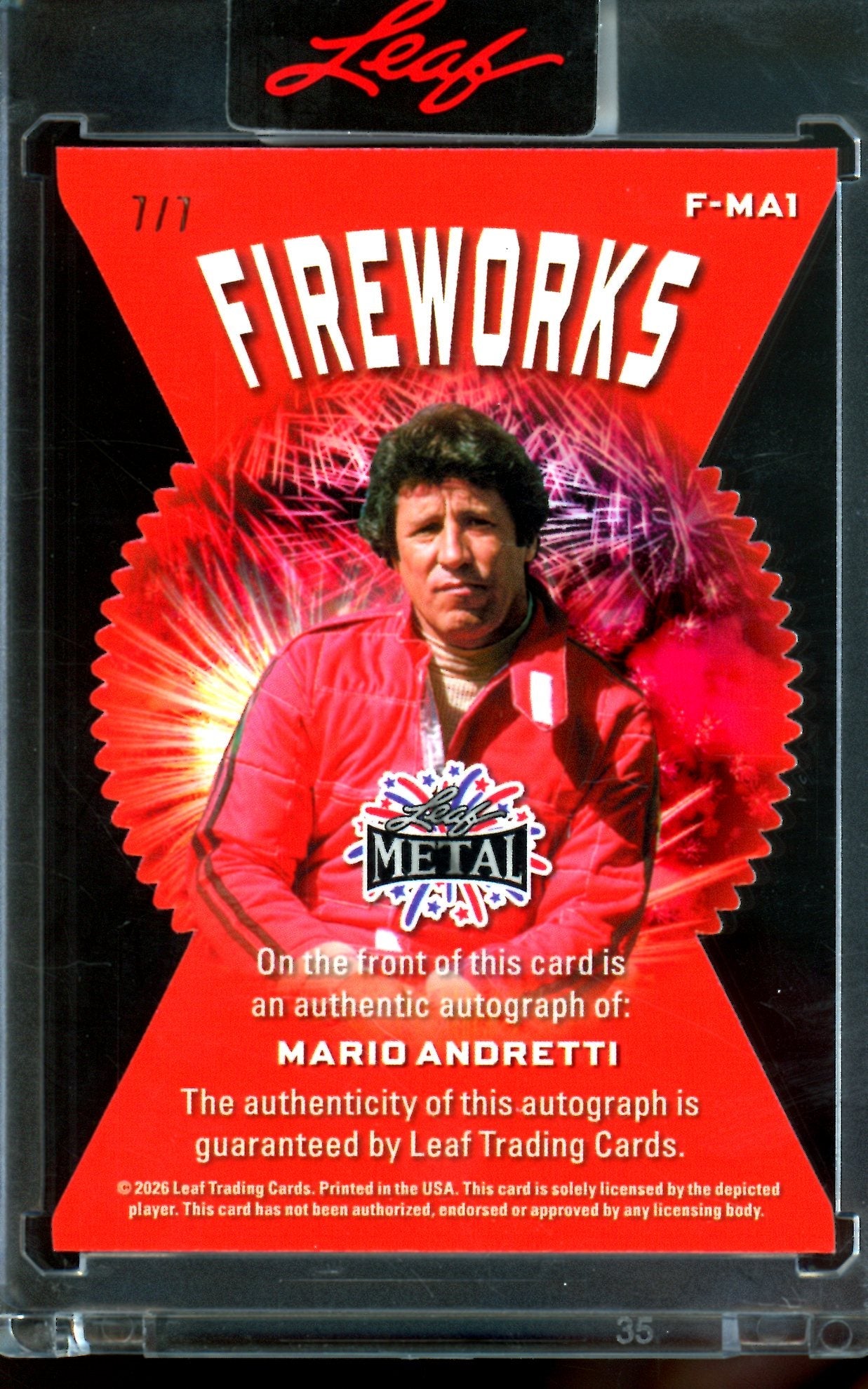 2026 Leaf Metal Mario Andretti Fireworks Refractor Autograph /7 Encased
