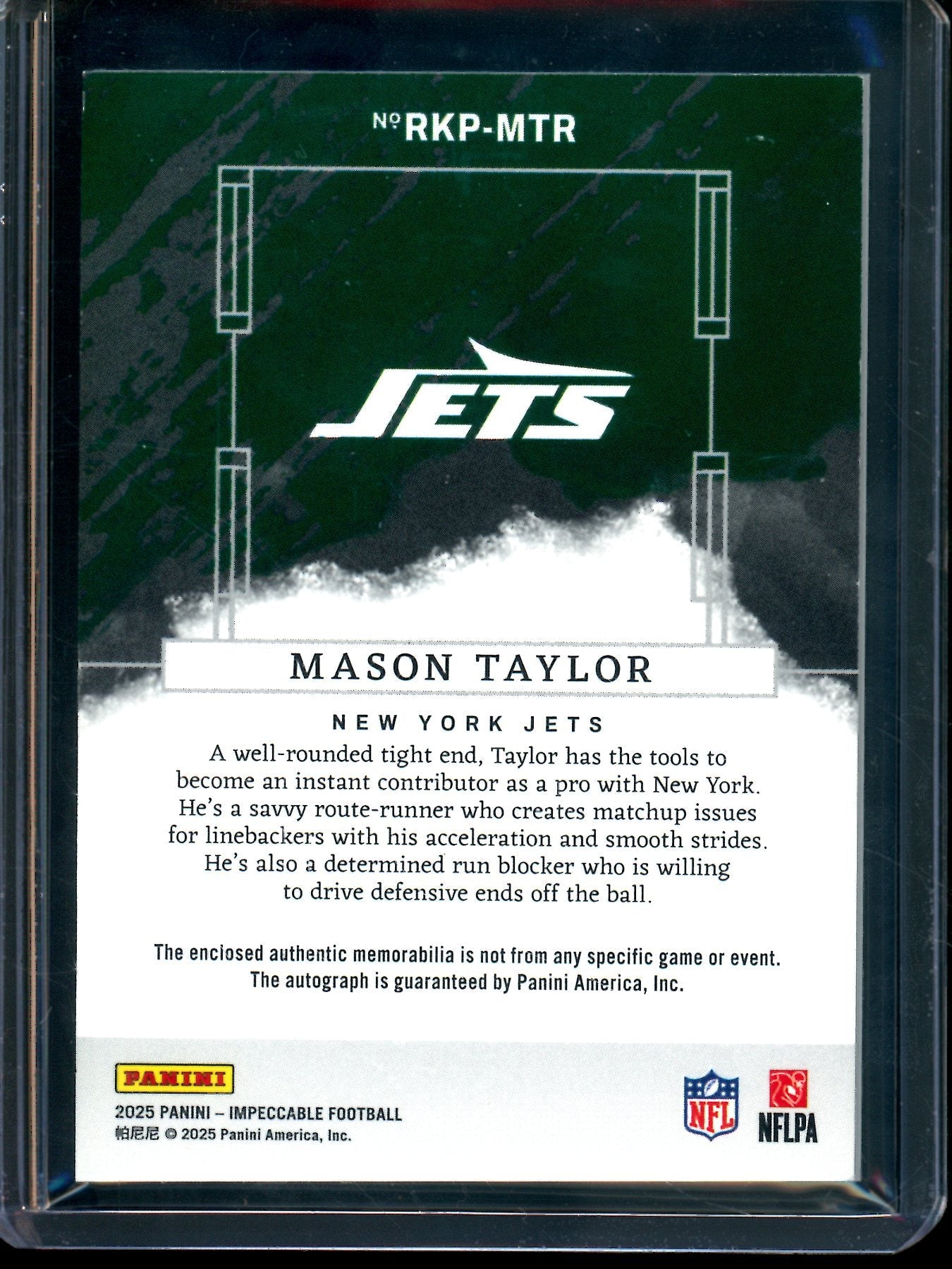 2025 Panini Impeccable Mason Taylor Rookie Patch Autograph /75 Jets