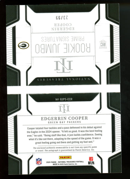 2024 Panini National Treasures Edgerrin Cooper Prime Signatures Rookie Jumbo Booklet /99 Packers