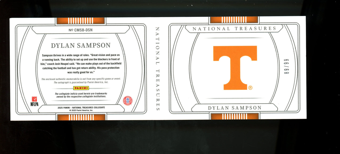 2025 Panini National Treasures Dylan Sampson Patch Autograph Booklet /99 Volunteers