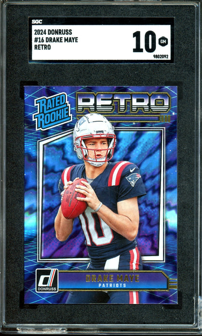 2024 Panini Donruss Drake Maye Retro Rated Rookie SGC 10 Patriots