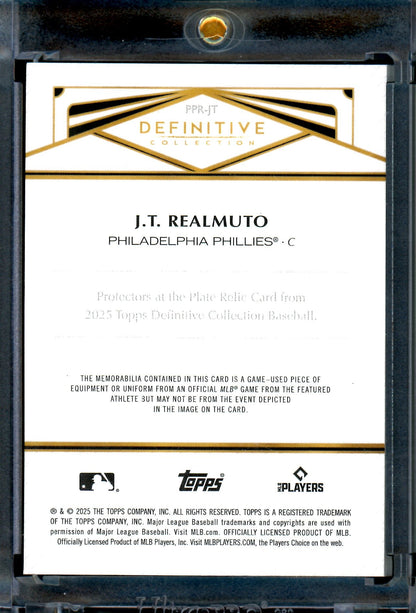 2025 Topps Definitive J.T. Realmuto Protectors at the Plate Helmet Relic Red /5 Phillies