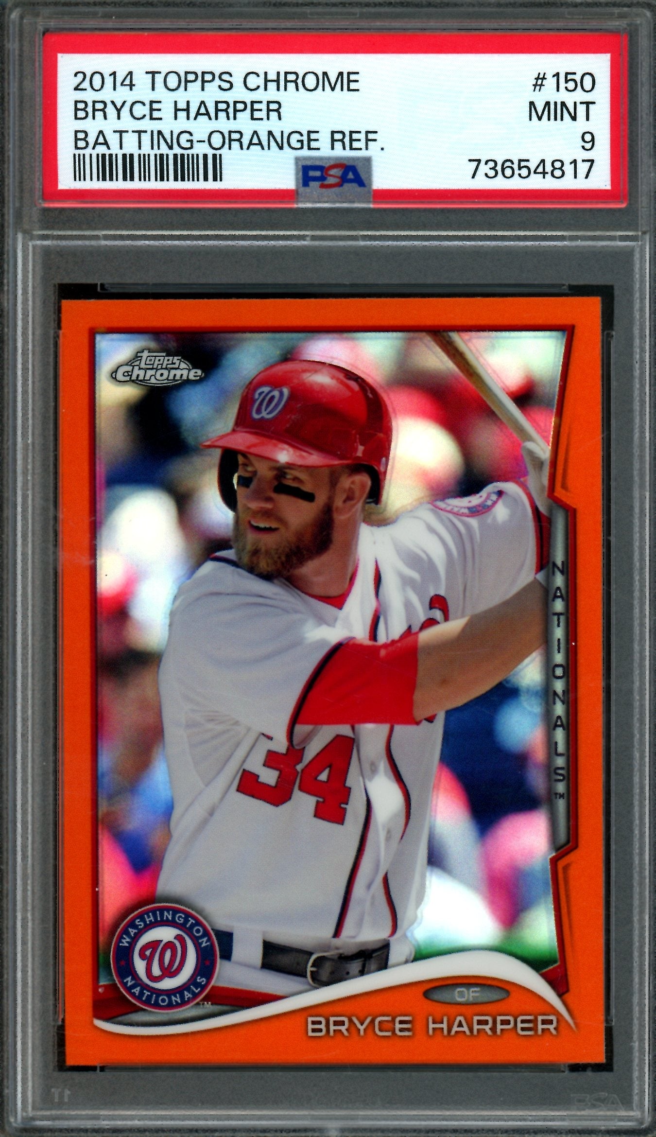 2014 Topps Chrome Bryce Harper Batting Orange Refractor PSA 9 Phillies / Nationals