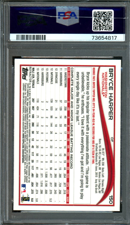 2014 Topps Chrome Bryce Harper Batting Orange Refractor PSA 9 Phillies / Nationals