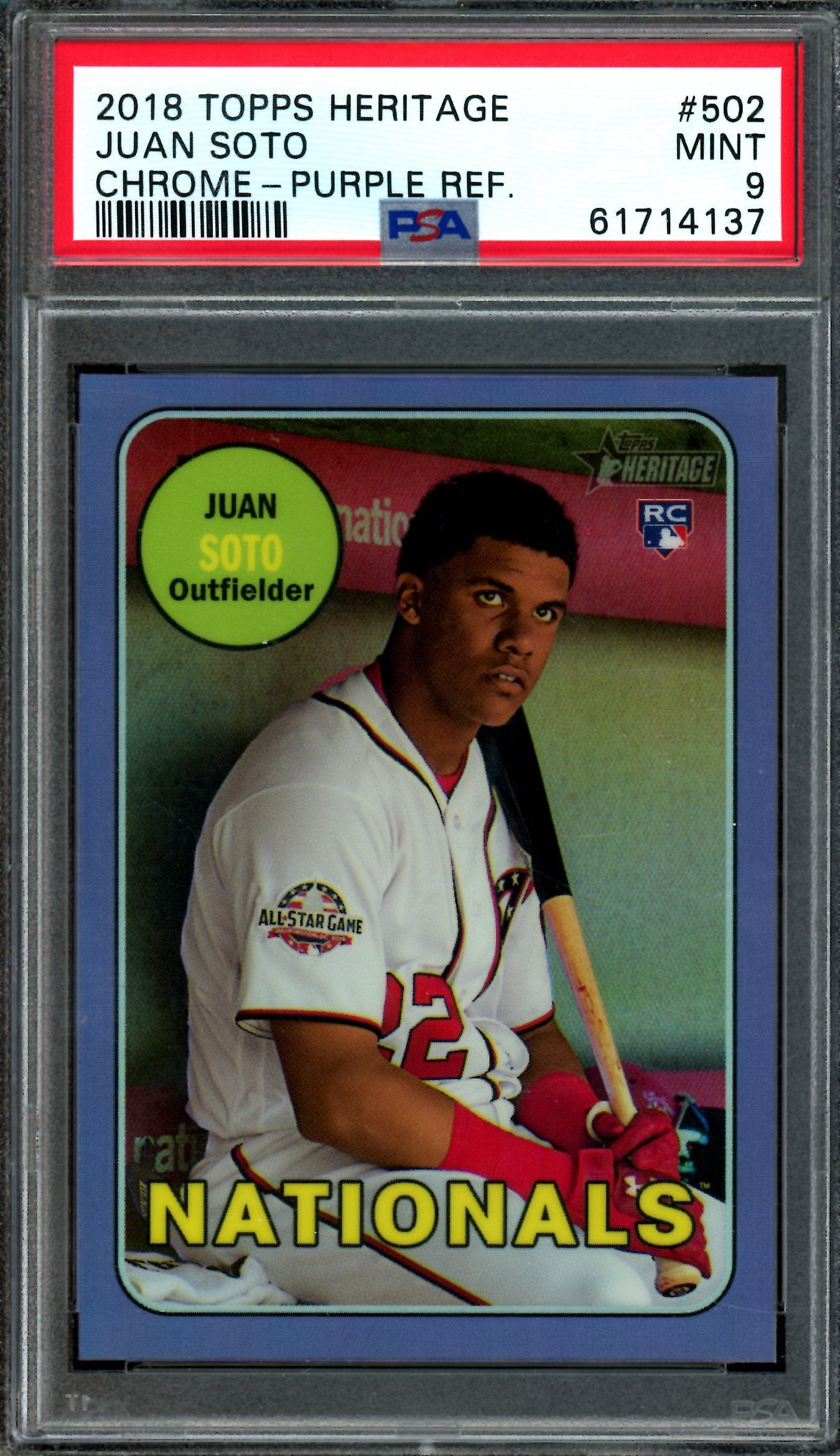 2018 Topps Heritage Juan Soto Purple Refractor Rookie PSA 9 Nationals / Mets