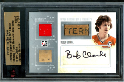 2010 In The Game Ultimate Bobby Clarke Triple Memorabilia Autograph /9 Flyers