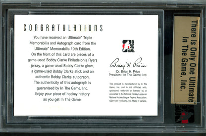 2010 In The Game Ultimate Bobby Clarke Triple Memorabilia Autograph /9 Flyers