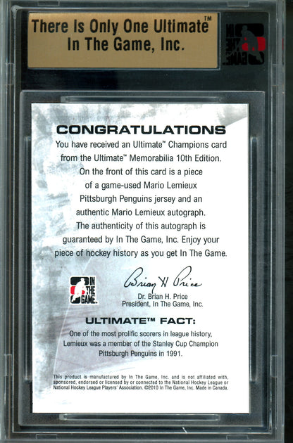 2010 In The Game Ultimate Mario Lemieux Champions Silver Patch Autograph /9 Penguins