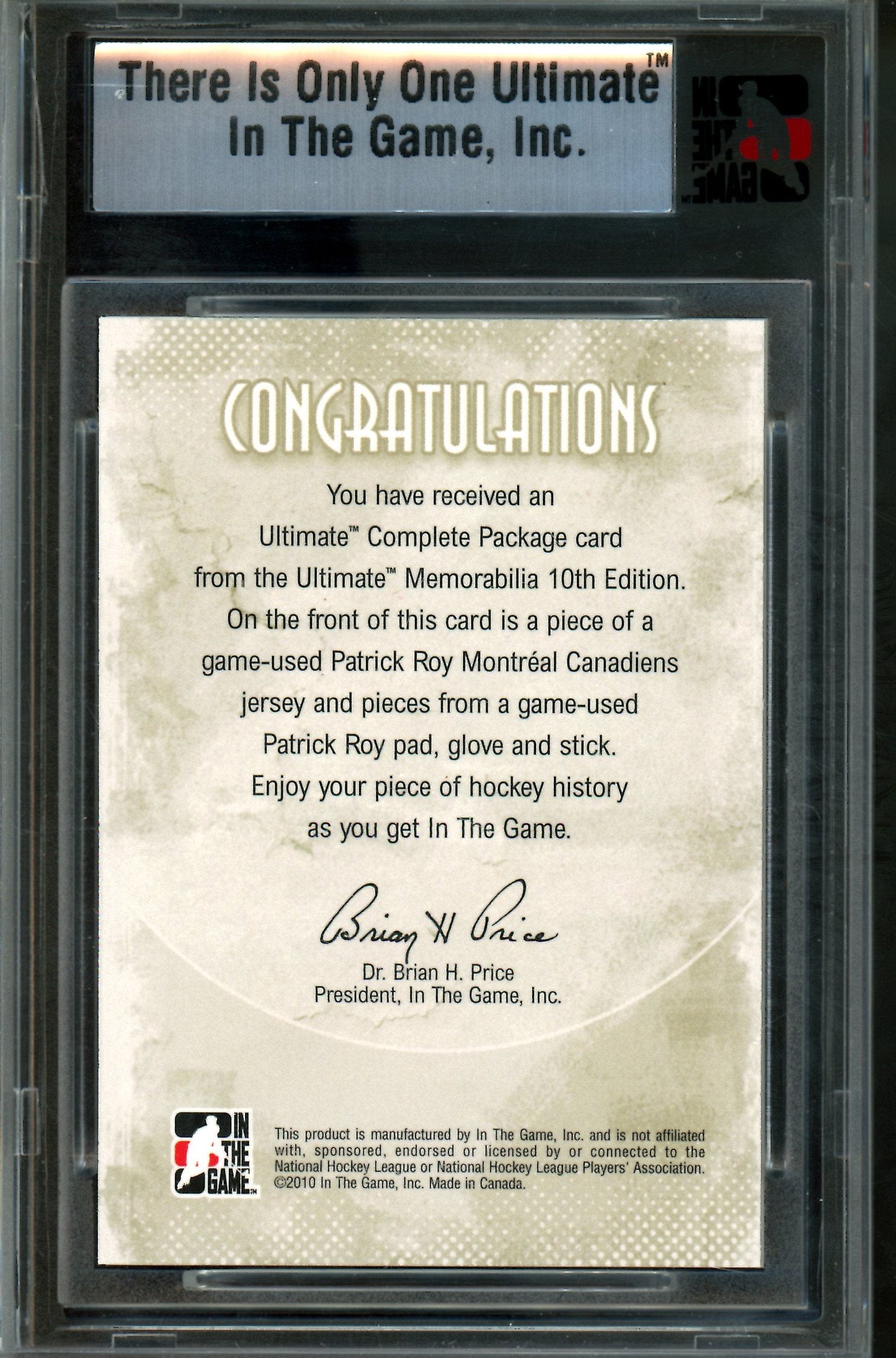 2010 In The Game Ultimate Patrick Roy Camplete Package Silver Memorabilia /9 Canadiens