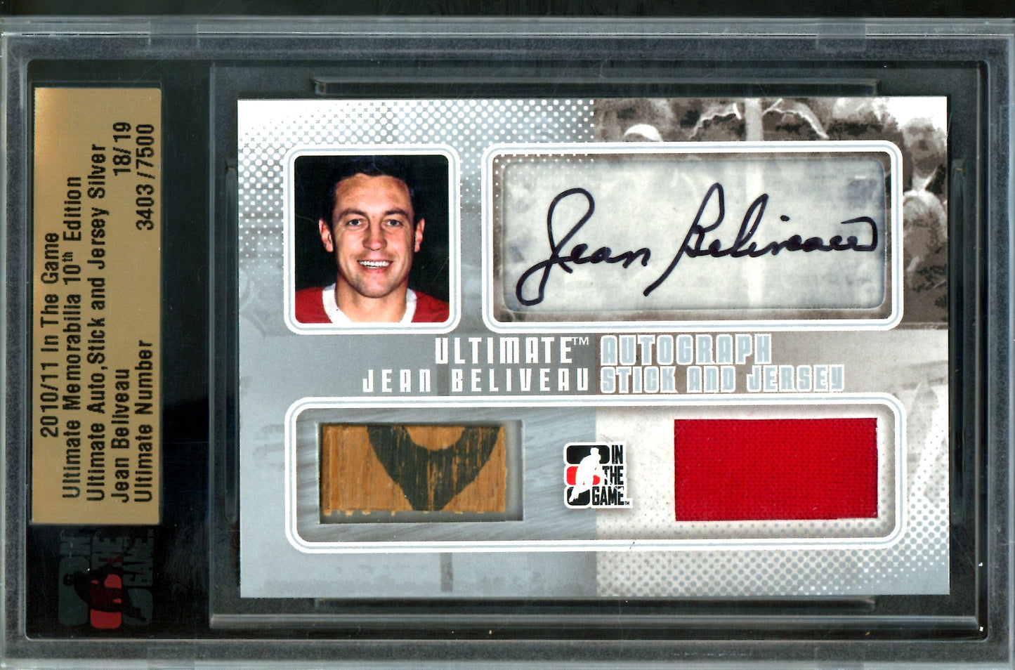 2010 In The Game Ultimate Jean Beliveau Autograph Stick and Jersey /19 Canadiens