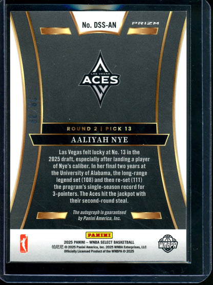 2025 Panini WNBA Select Aaliyah Nye Draft Selections Autograph Red /99 Aces