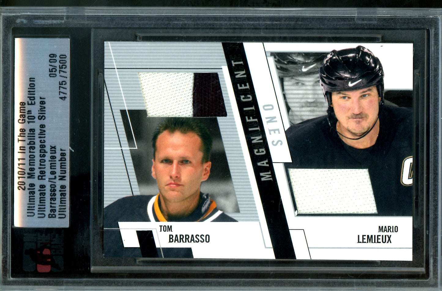 2010 In The Game Ultimate Tom Barrasso / Mario Lemieux Retrospective Silver Memorabilia /9 Penguins