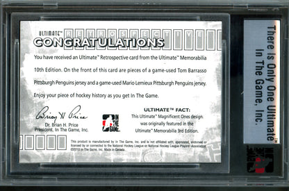 2010 In The Game Ultimate Tom Barrasso / Mario Lemieux Retrospective Silver Memorabilia /9 Penguins