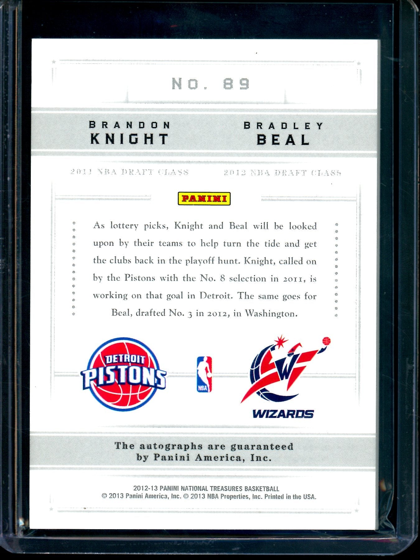2013 Panini National Treasures Bradley Beal / Brandon Knight Dual Autograph Wizards / Pistons