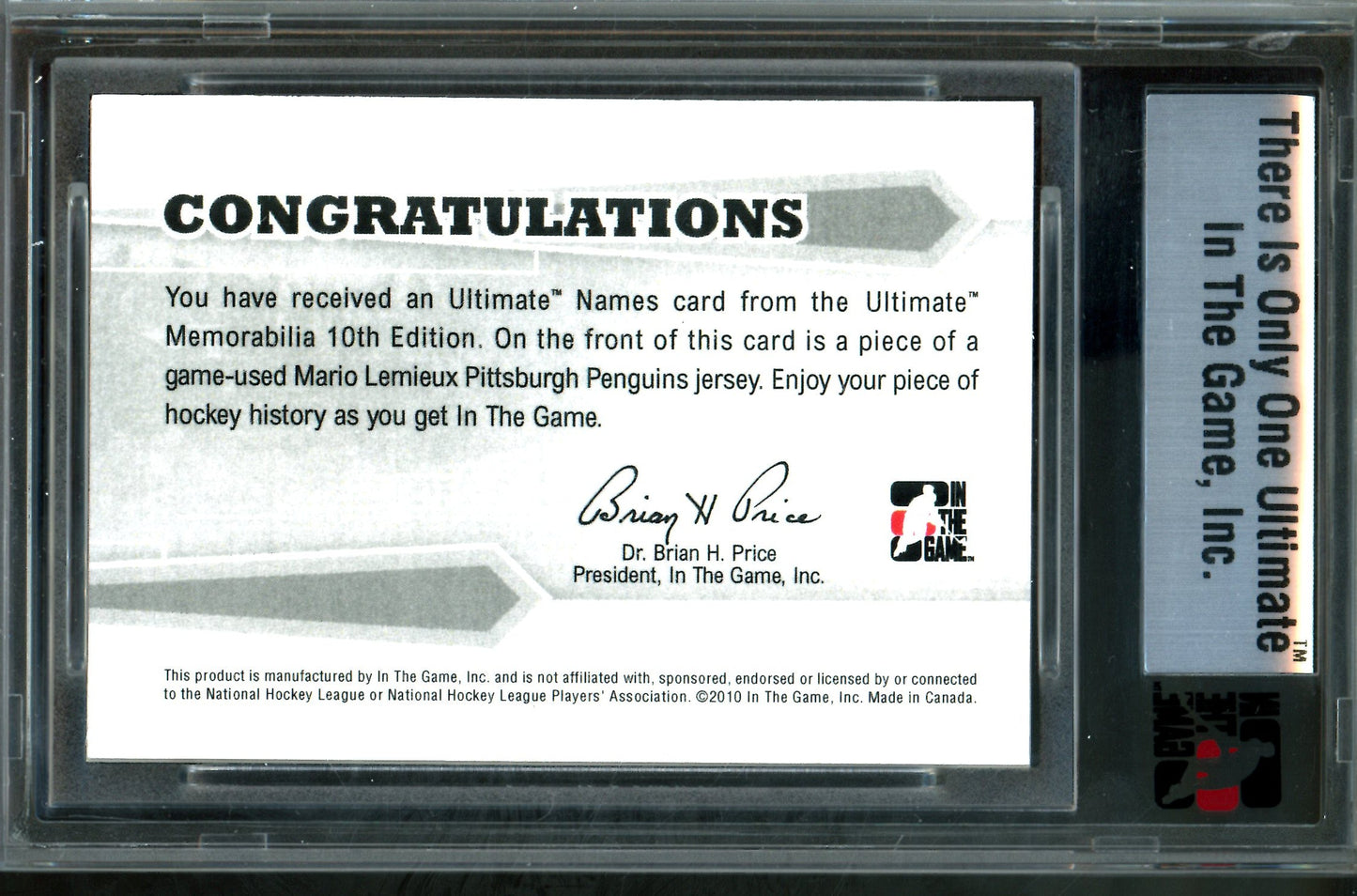 2010 In The Game Ultimate Mario Lemieux Ultimate Names /9 Penguins
