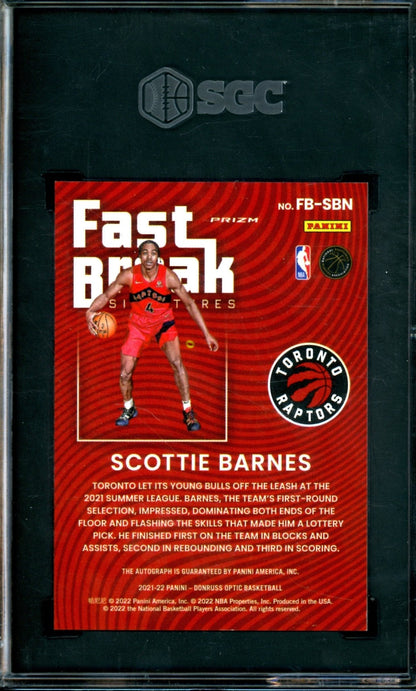 2022 Panini Optic Scottie Barnes Fast Break Signatures Rookie SGC 9.5/10 Raptors