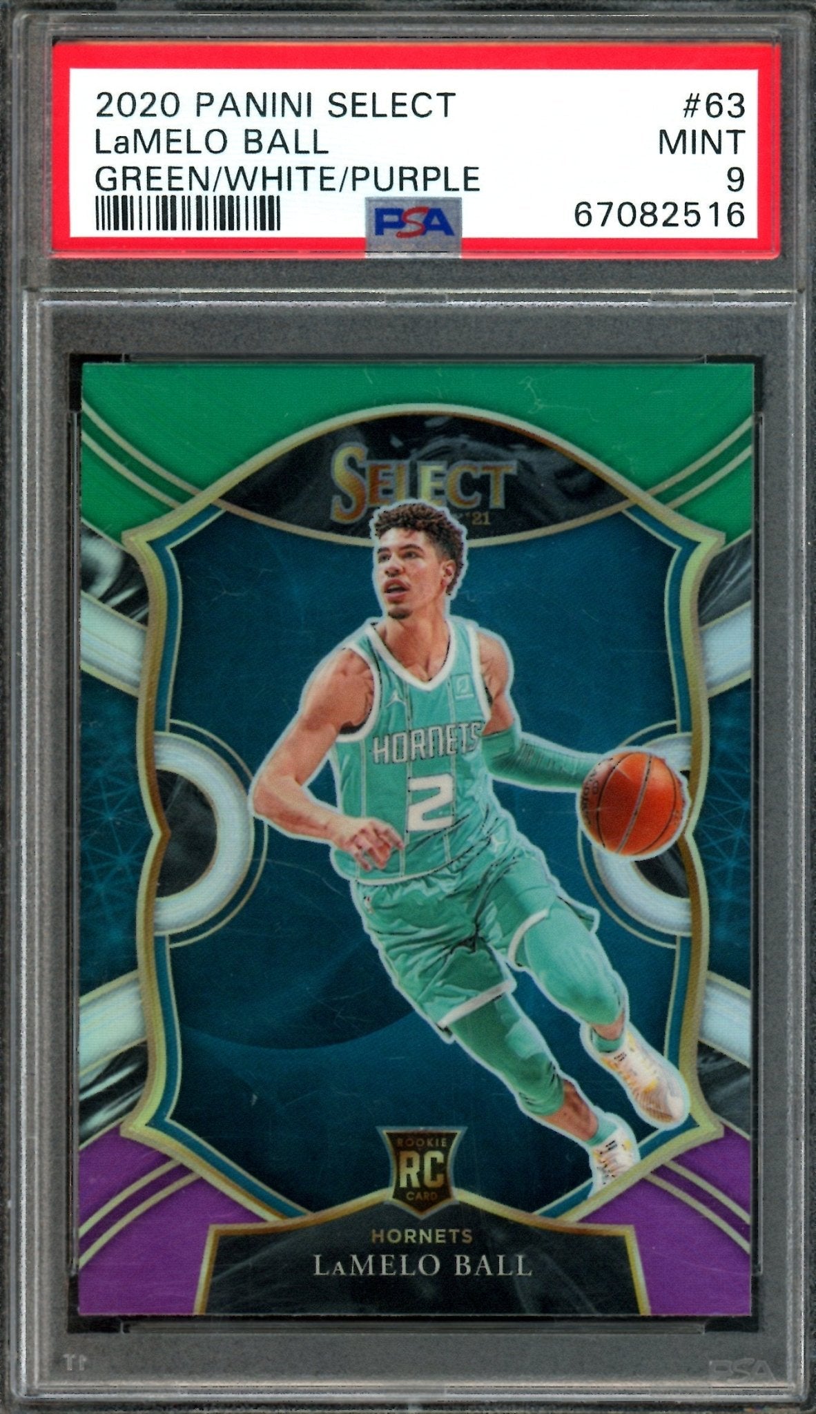 2020 Panini Select LaMelo Ball Green/White/Purple Rookie PSA 9