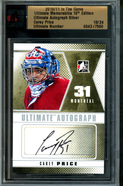 2010 In The Game Ultimate Carey Price Autograph Silver /24 Canadiens - Trading Card Market