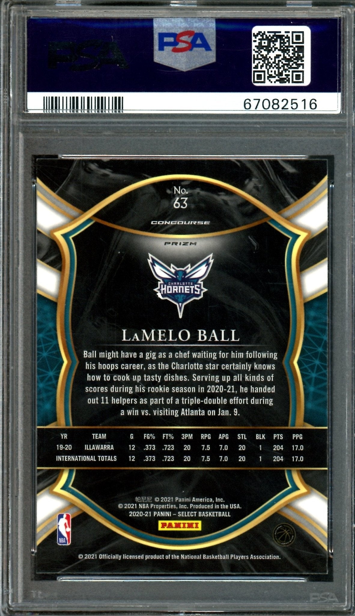 2020 Panini Select LaMelo Ball Green/White/Purple Rookie PSA 9