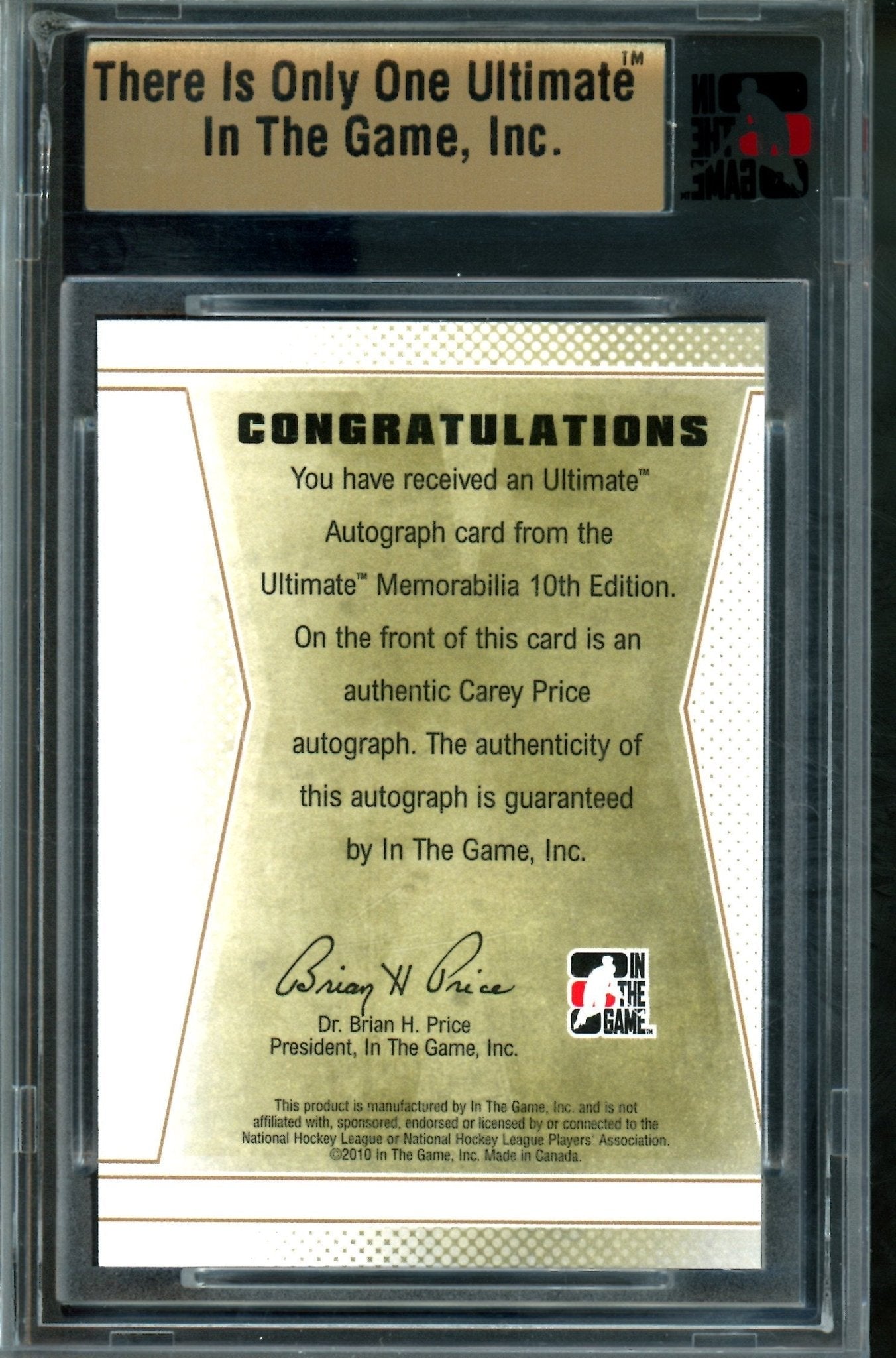 2010 In The Game Ultimate Carey Price Autograph Silver /24 Canadiens - Trading Card Market