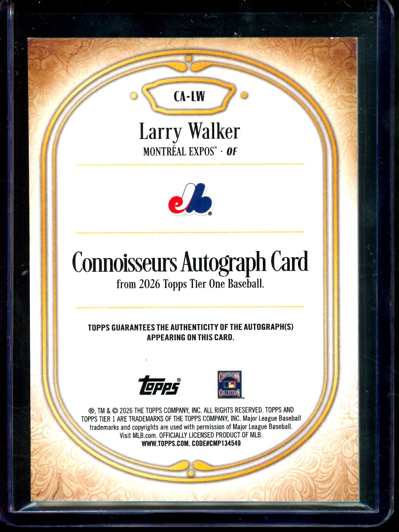2026 Topps Tier One Larry Walker Blue Connoisseurs Autograph /75 Expos - Trading Card Market
