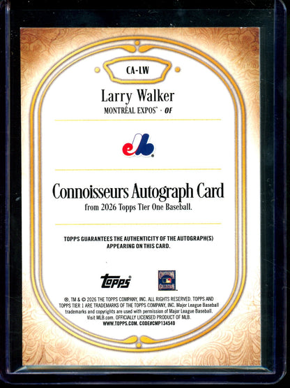 2026 Topps Tier One Larry Walker Blue Connoisseurs Autograph /75 Expos - Trading Card Market